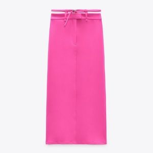 Zara pink midi skirt with belt NWT size XS